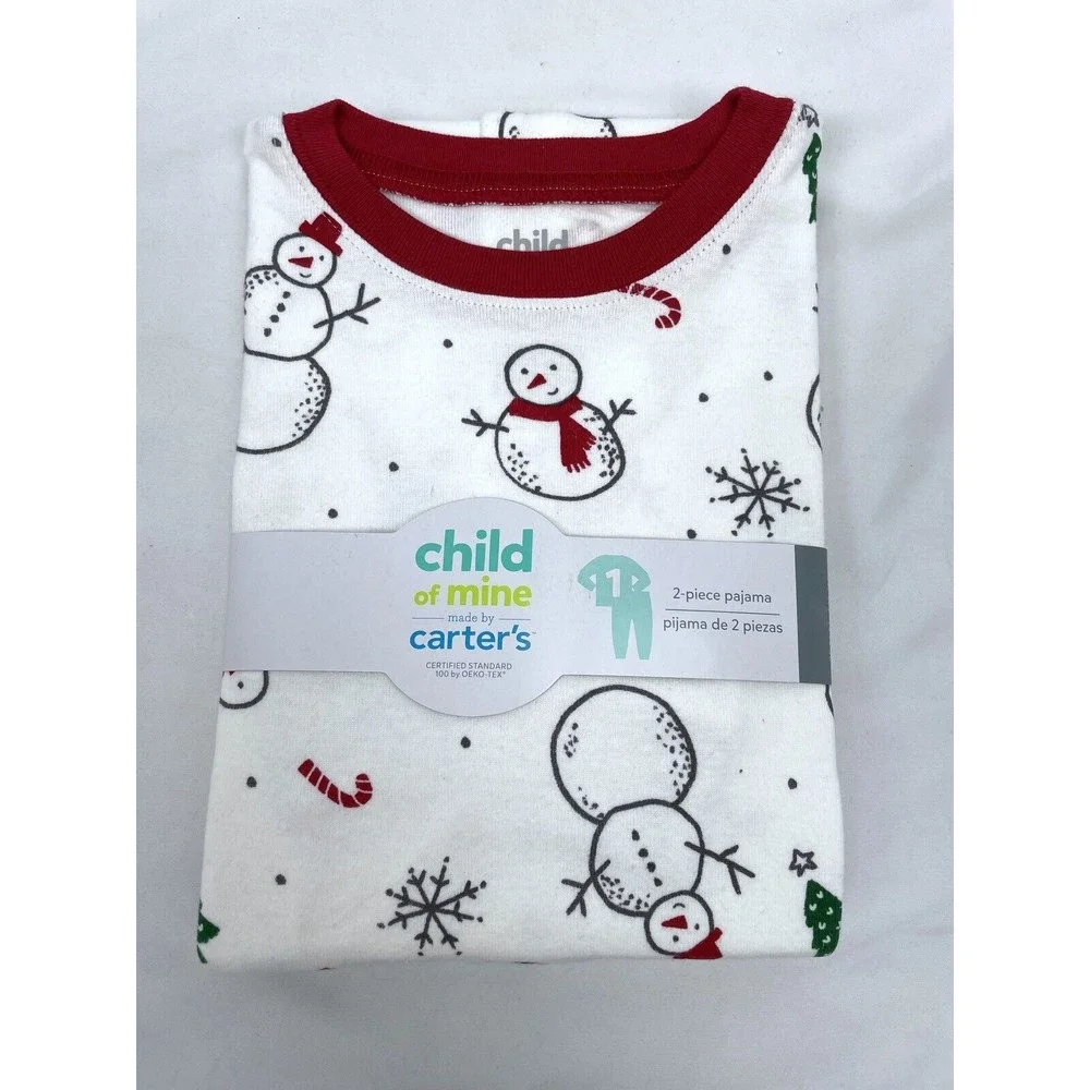 Carter’s Child of Mine 18m White Snowman Christmas Trees Holiday‎ 2pc PJ Set